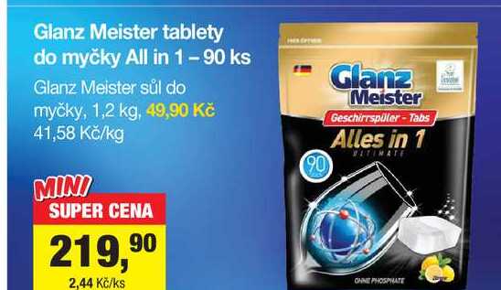 Glanz Meister tablety do myčky All in 1-90 ks Šlak