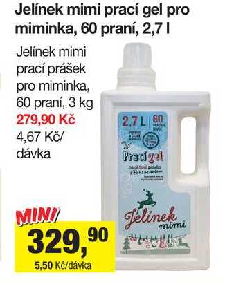 Jelínek mimi prací gel pro miminka, 60 praní, 2,7 l Šlak