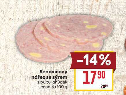 Sendvičový nářez se sýrem z pultu lahůdek cena za 100 g