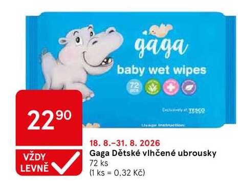 Gaga Dětské vlhčené ubrousky, 72 ks Tesco