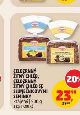 CELOZRNNÝ ŽITNÝ CHLÉB, CELOZRNNÝ ŽITNÝ CHLEB SE SLUNEČNICOVÝMI SEMÍNKY krájený | 500 g