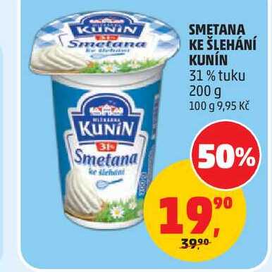 SMETANA KE ŠLEHÁNÍ KUNÍN 31% TUKU 200g