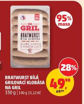 BRATWURST BÍLÁ GRILOVACÍ KLOBÁSA NA GRIL 330 g 