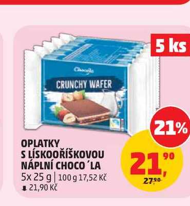 OPLATKY S LÍSKOOŘÍŠKOVOU NÁPLNÍ CHOCOLA 5x25g