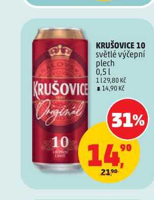 KRUŠOVICE 10 světlé výčepní plech 0,5l