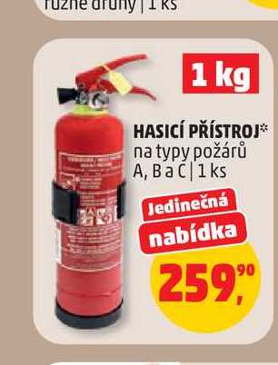 HASICÍ PŘÍSTROJ* na typy požárů A, B a C 1 ks