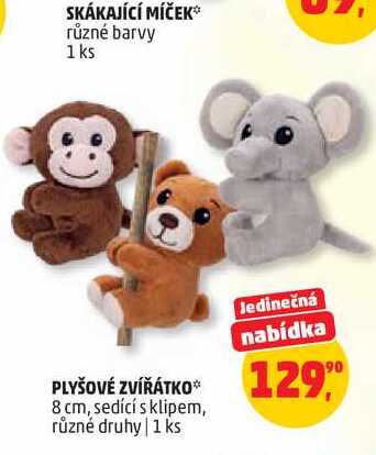 PLYŠOVÉ ZVÍŘÁTKO* 8 cm, sedící s klipem, různé druhy | 1 ks 