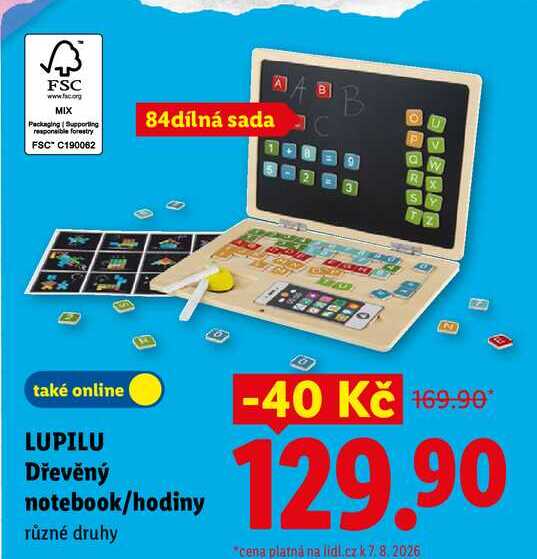 LUPILU Dřevěný notebook/hodiny 