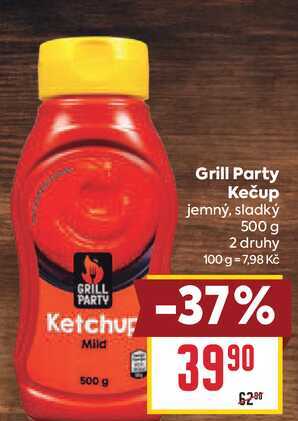 Grill Party Kečup jemný, sladký 500 g 2 druhy 100 g