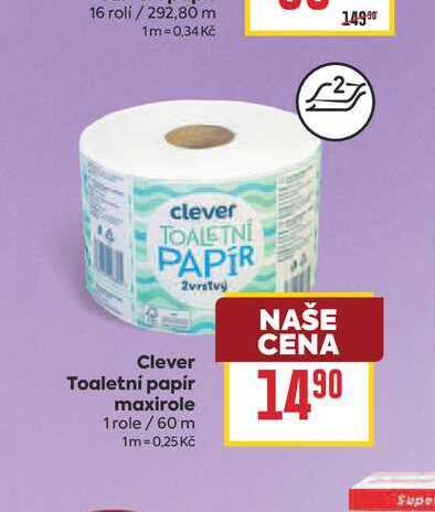Clever Toaletní papír maxirole 1 role/ 60 m BILLA