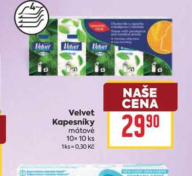 Velvet Kapesníky mátové 10x 10 ks BILLA