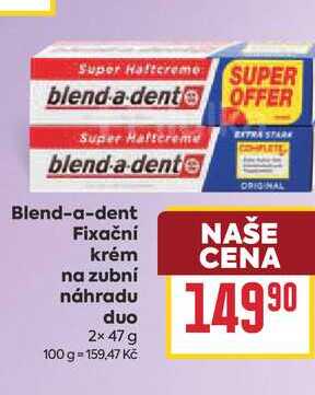Blend-a-dent Fixační krém na zubní náhradu duo 2× 47 g BILLA