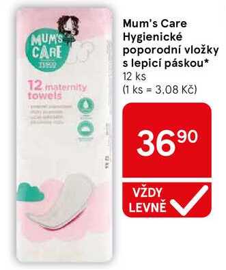 Mum's Care Hygienické poporodní vložky s lepicí páskou, 12 ks