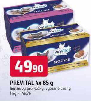 PREVITAL 4x 85 g MOUSSE konzervy pro kočky, vybrané druhy 