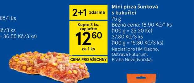 Mini pizza šunková s kukuřicí, 75 g