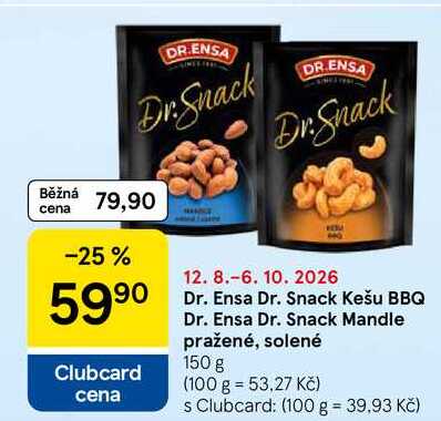 Dr. Snack Mandle pražené, solené, 150 g