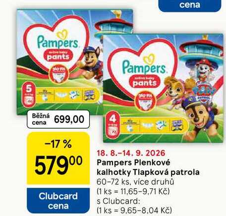 Pampers Plenkové kalhotky Tlapková patrola, 60-72 ks, více druhů Tesco