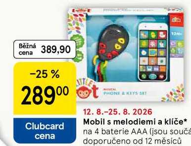 Mobil s melodiemi a klíče, na 4 baterie AAA