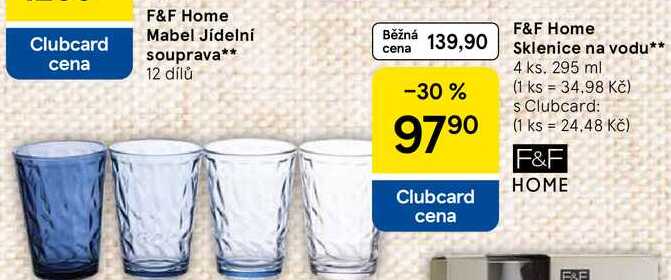 F&F Home Sklenice na vodu, 4 ks. 295 ml