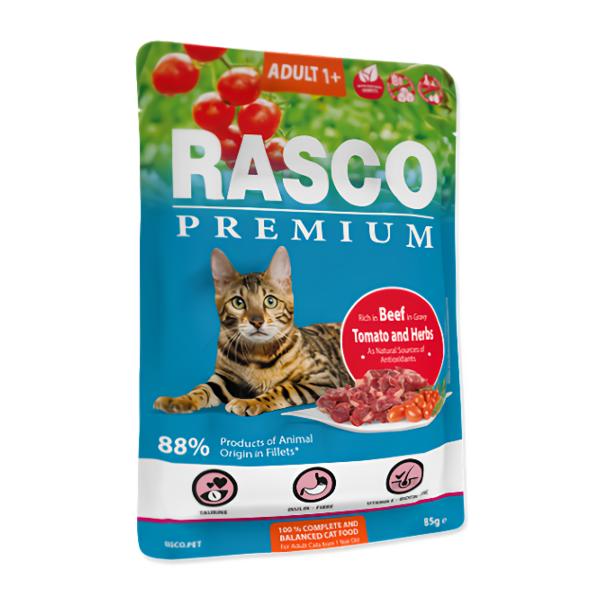 Rasco Premium Kapsička Adult hovězí s rajčaty a bylinkami pro kočky