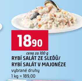 RYBÍ SALÁT ZE SLEĎŮ RYBÍ SALÁT V MAJONÉZE vybrané druhy 100g