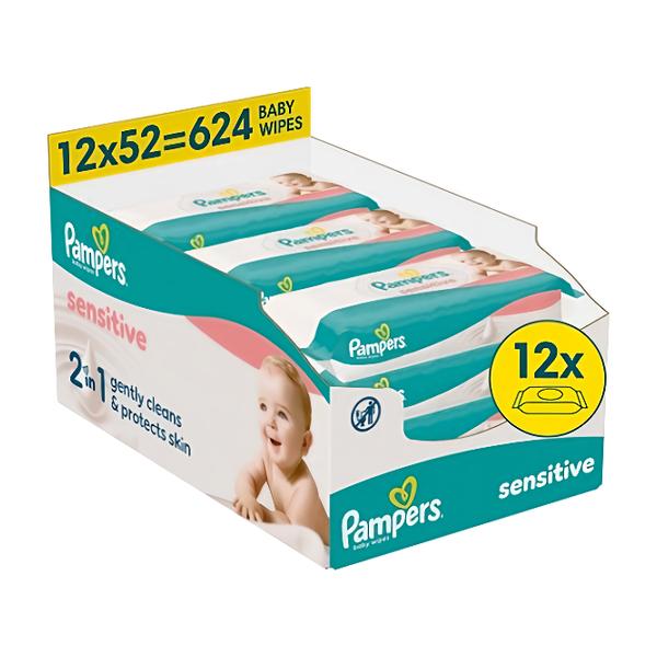 Pampers Ubrousky Sensitive Plastic Free (12x 52 ks)