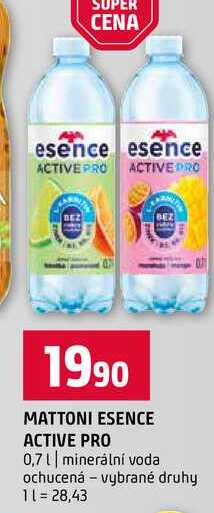MATTONI ESENCE ACTIVE PRO 0,7l minerální voda ochucená vybrané druhy