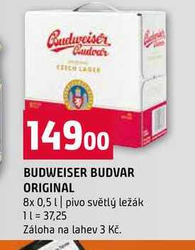 BUDWEISER BUDVAR ORIGINAL 8x 0,5l pivo světlý ležák 