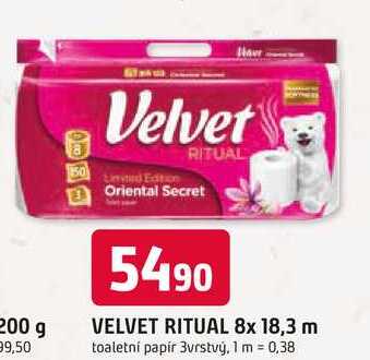 VELVET RITUAL 8x 18,3 m toaletní papír 3vrstvý Trefa