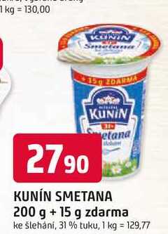 KUNÍN SMETANA 200 g + 15 g zdarma ke šlehání, 31% tuku