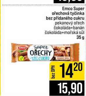 Emco Super ořechová tyčinka bez přidaného cukru pekanový ořech čokoláda+banán čokoláda+mořská sůl 35 g