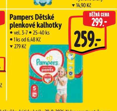 Pampers Dětské plenkové kalhotky vel. 3-7  25-40 ks v
