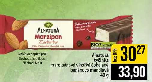 Alnatura tyčinka marcipánová v hořké čokoládě banánovo mandlová 40 g