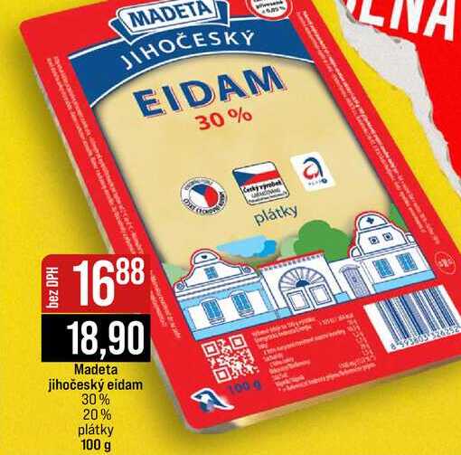 Madeta jihočeský eidam 30% 20% plátky 100 g
