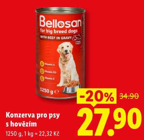 Konzerva pro psy s hovězím, 1250 g
