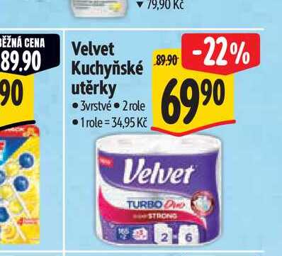   Velvet Kuchyňské utěrky  3vrstvé 2 role  