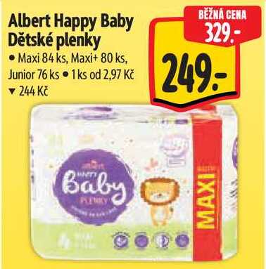Albert Happy Baby Dětské plenky, Maxi 84 ks, Maxi+ 80 ks, Junior 76 ks Albert
