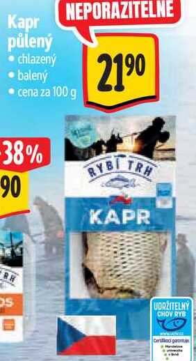 Kapr půlený, cena za 100 g
