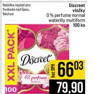 Discreet vložky 0% perfume normal waterlily multiform 100 ks