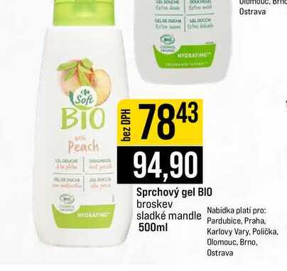 Sprchový gel BIO broskev sladké mandle 500ml 
