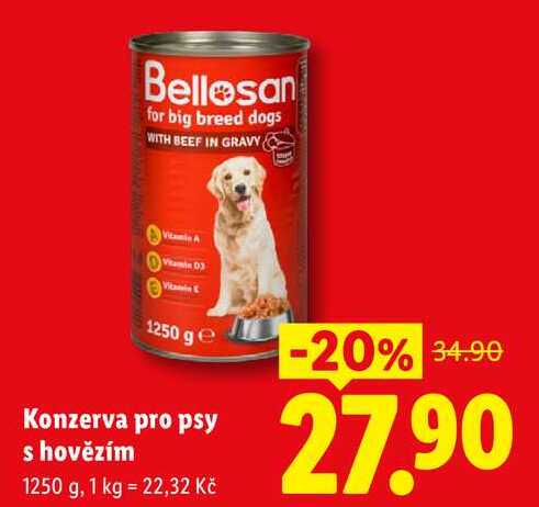Konzerva pro psy s hovězím, 1250 g