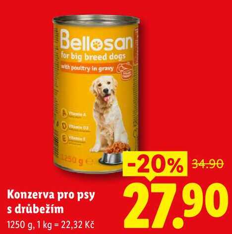 Konzerva pro psy s drůbežím, 1250 g