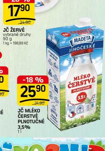 JČ MLÉKO ČERSTVÉ PLNOTUČNÉ 3,5% 1l