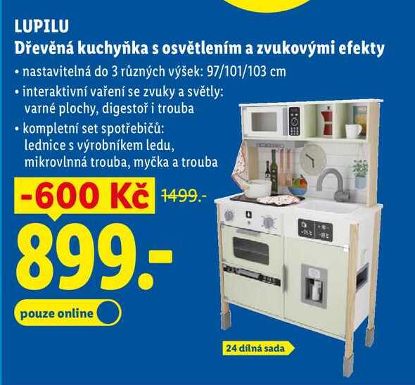 LUPILU Dřevěná kuchyňka s osvětlením a zvukovými efekty Lidl