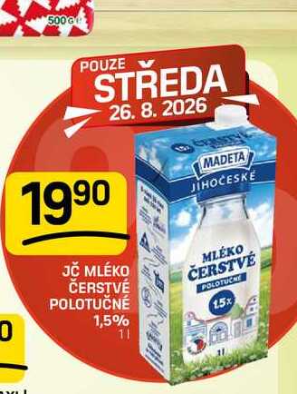 Madeta Jihočeské mléko polotučné 1,5% 1l