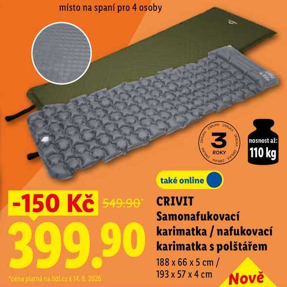 CRIVIT Samonafukovací karimatka/nafukovací karimatka s polštářem