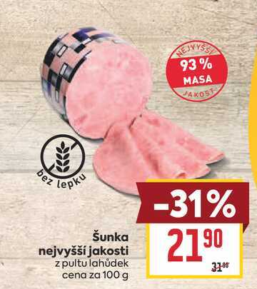 Šunka nejvyšší jakosti z pultu lahůdek cena za 100 g