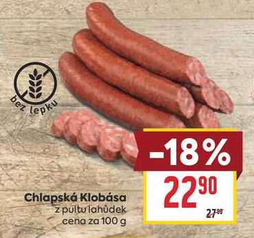 Chlapská Klobása z pultu lahůdek cena za 100 g