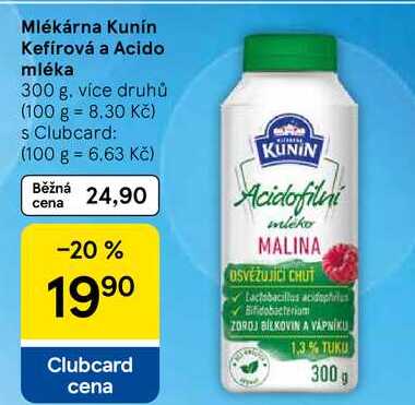 Mlékárna Kunín Kefírová a Acido mléka, 300 g, více druhů 