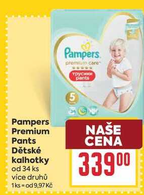 Pampers Premium Pants Dětské kalhotky od 34 ks BILLA